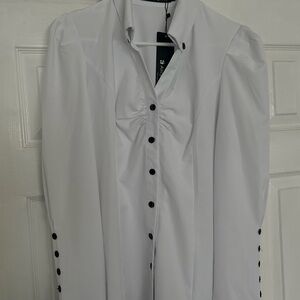 Allegra K White Dress Shirt with Black Buttons